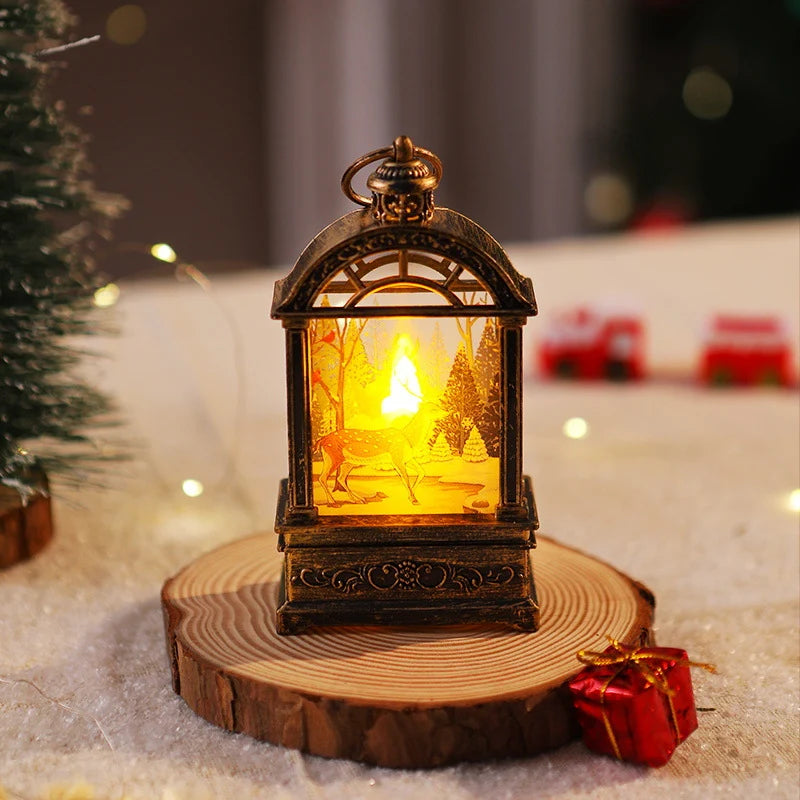 Christmas Lantern Nostalgic Santa Motif Warm Internal Lighting Portable Handle