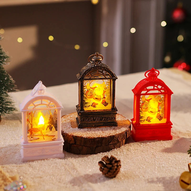 Christmas Lantern Nostalgic Santa Motif Warm Internal Lighting Portable Handle