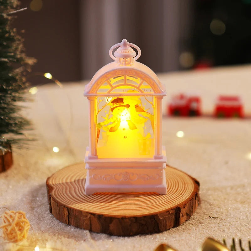 Christmas Lantern Nostalgic Santa Motif Warm Internal Lighting Portable Handle