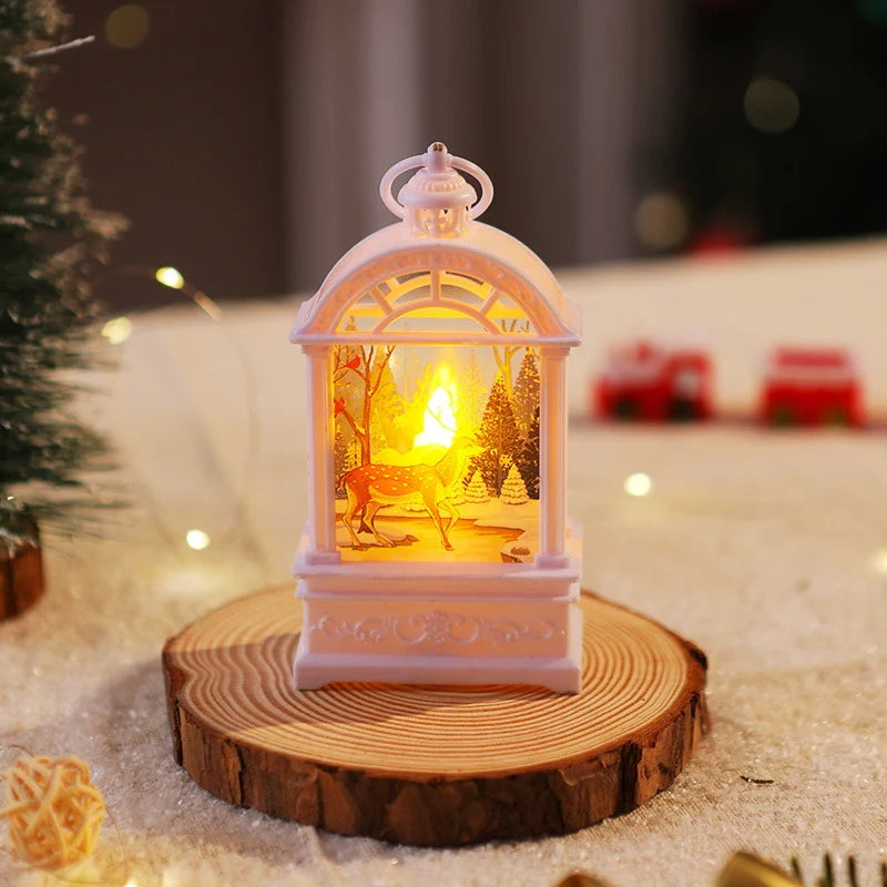 Christmas Lantern Nostalgic Santa Motif Warm Internal Lighting Portable Handle