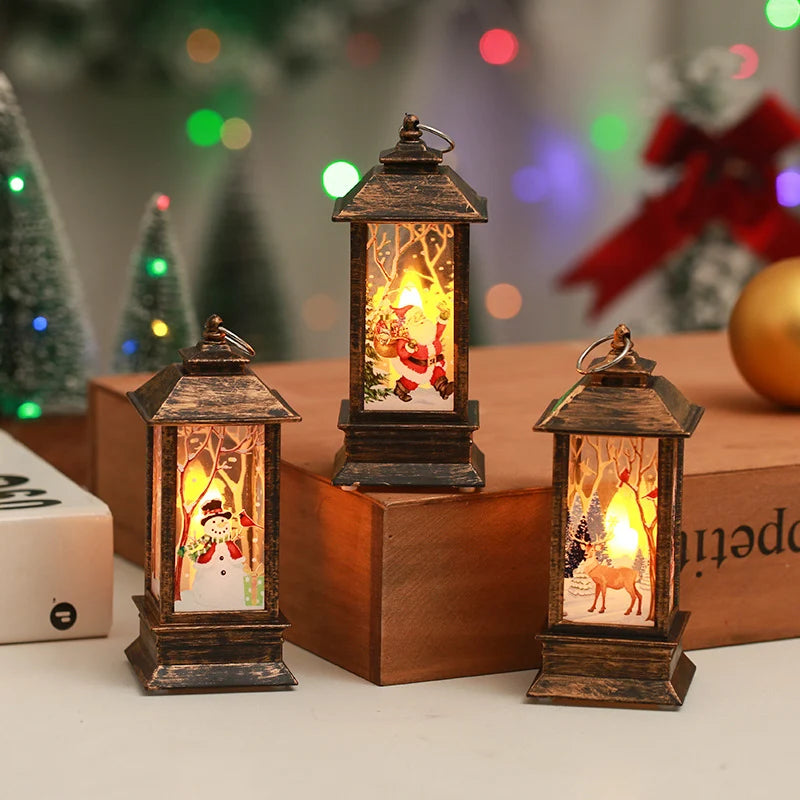 Christmas Lantern Nostalgic Scene Warm LED Assorted Colors