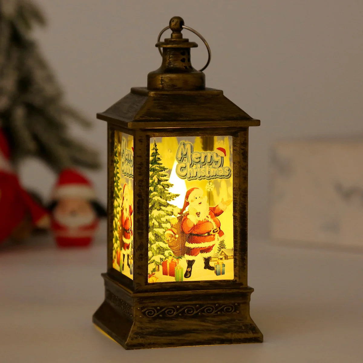 Christmas Lantern Santa & Gifts Indoor Bronze Or White