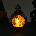 Christmas Lantern Santa Scene Metal & Glass Warm Glow