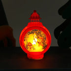 Christmas Lantern Santa Scene Metal & Glass Warm Glow