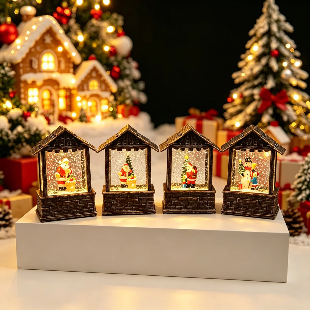 Christmas Lantern Snow Globe Built-In LED Battery-Free