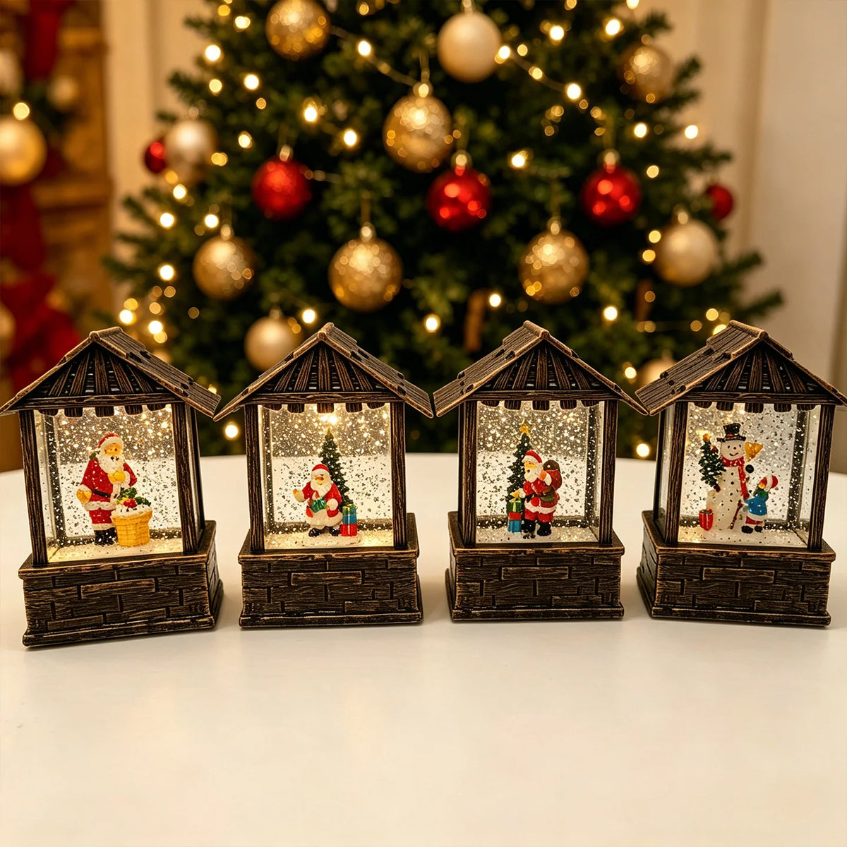 Christmas Lantern Snow Globe Built-In LED Battery-Free