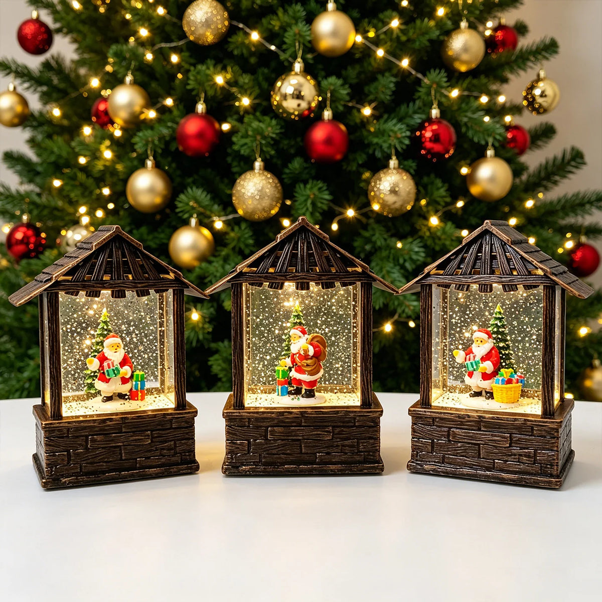 Christmas Lantern Snow Globe Built-In LED Battery-Free