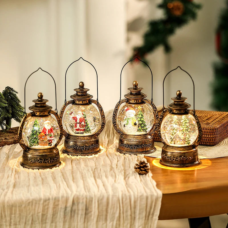 Christmas Lantern Snow Globe Metal & Glass LED
