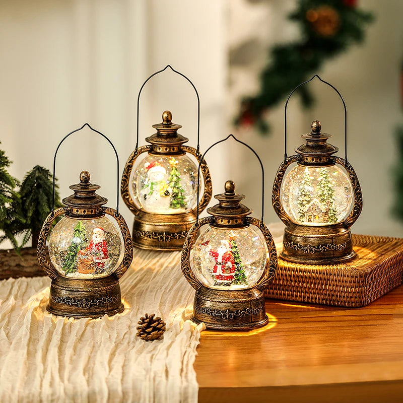 Christmas Lantern Snow Globe Metal & Glass LED