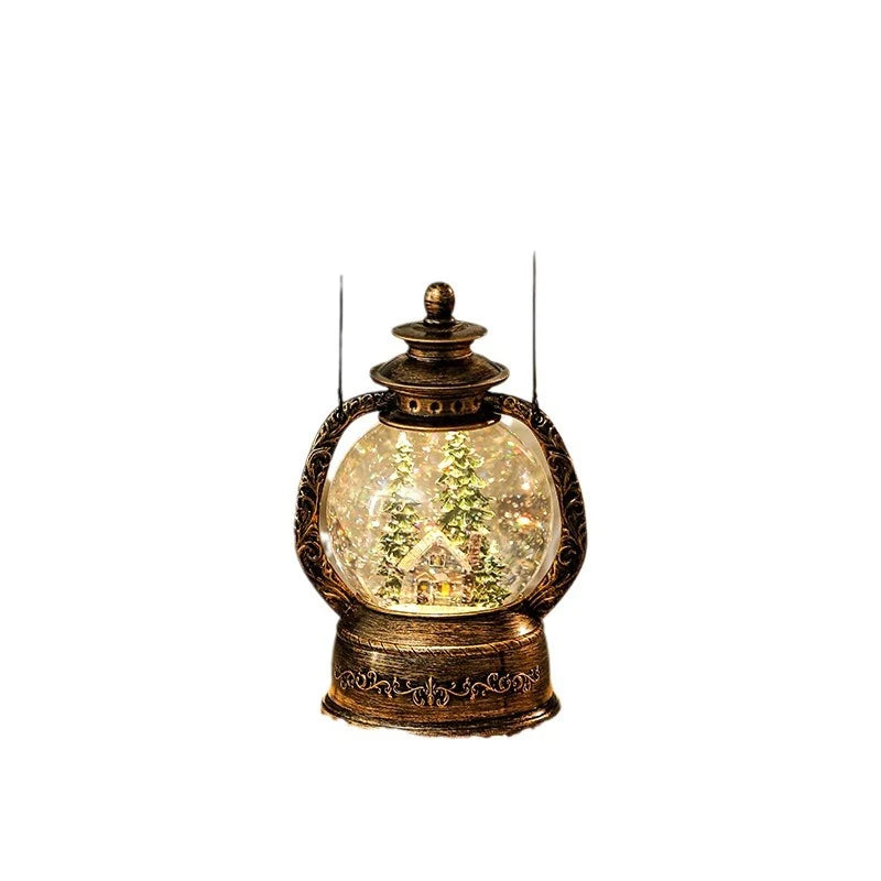 Christmas Lantern Snow Globe Metal & Glass LED