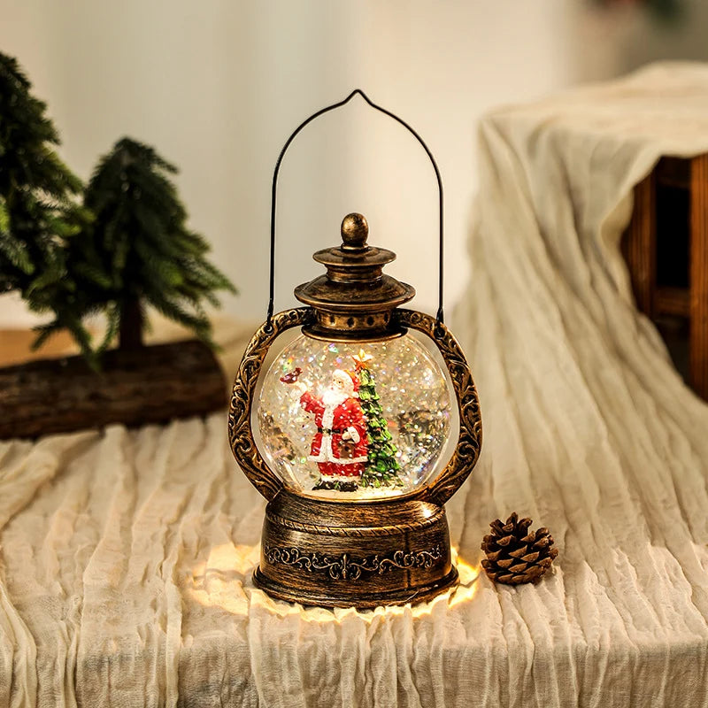 Christmas Lantern Snow Globe Metal & Glass LED