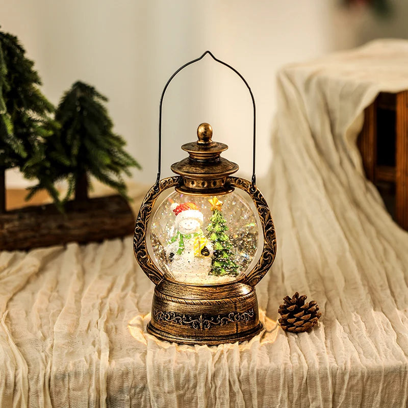 Christmas Lantern Snow Globe Metal & Glass LED