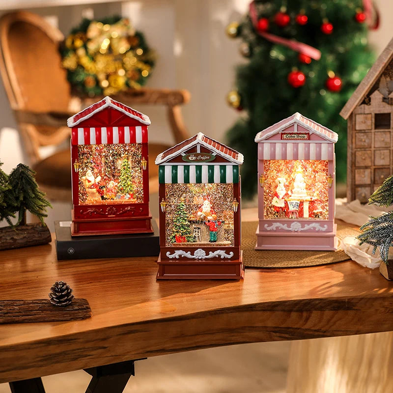 Christmas Lantern Soft LED Santa & Snow Scene Indoor Outdoor