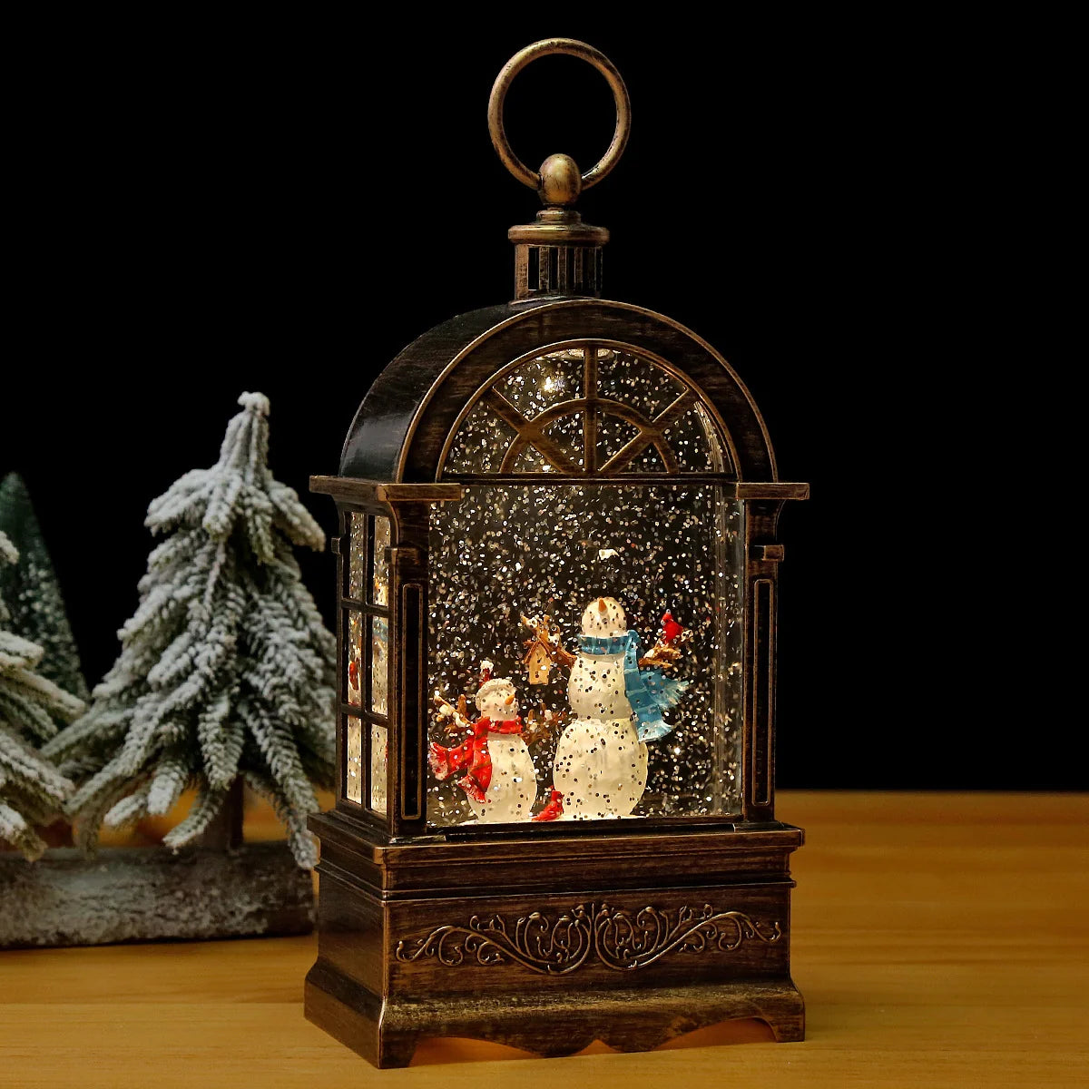 Christmas Lantern Soft LED Santa & Snow Scene Indoor Outdoor