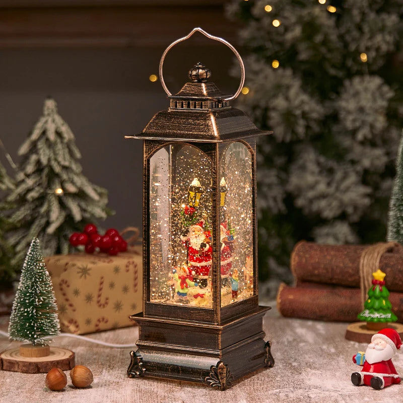 Christmas Lantern Soft LED Santa & Snow Scene Indoor Outdoor