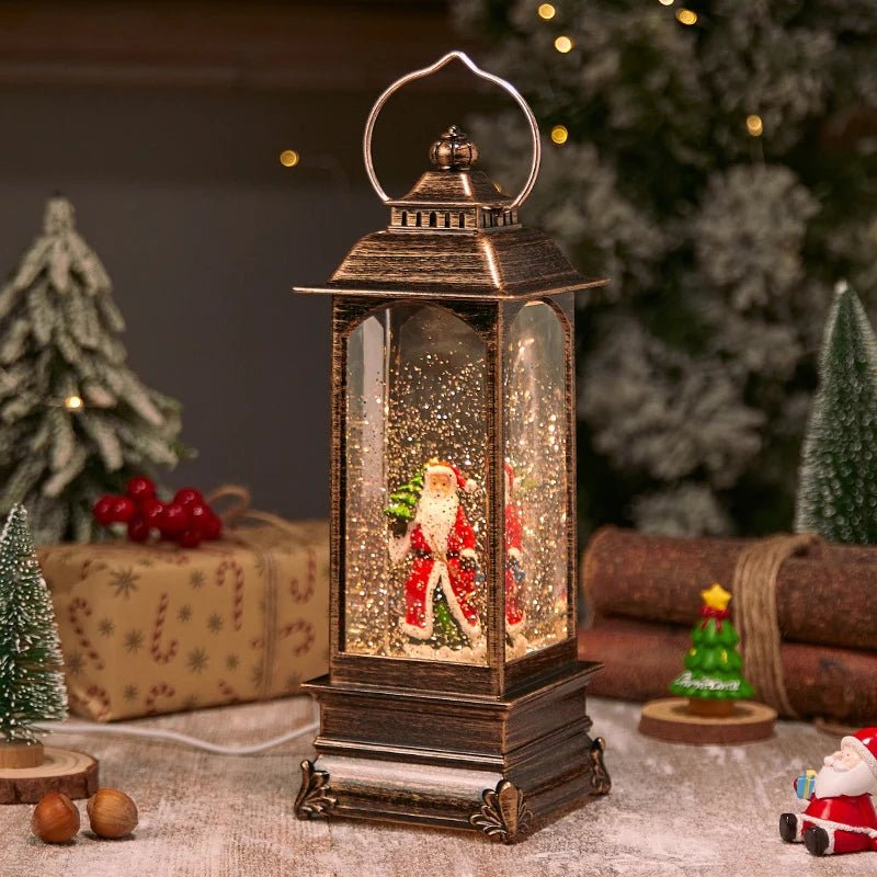 Christmas Lantern Soft LED Santa & Snow Scene Indoor Outdoor