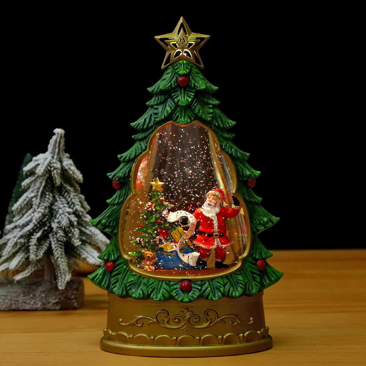 Christmas Lantern Soft LED Santa & Snow Scene Indoor Outdoor