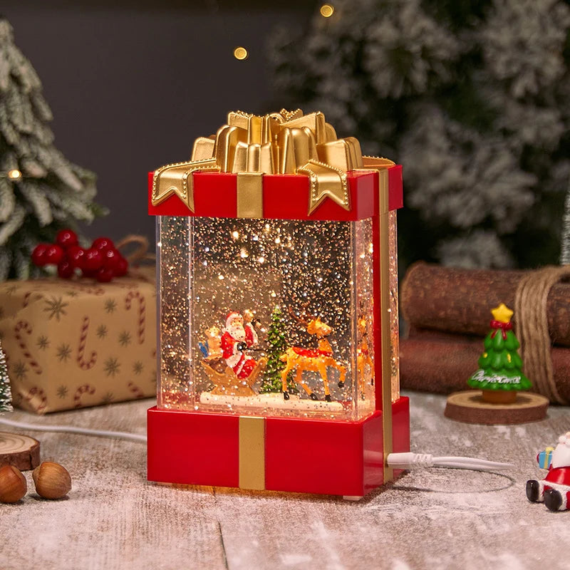 Christmas Lantern Soft LED Santa & Snow Scene Indoor Outdoor