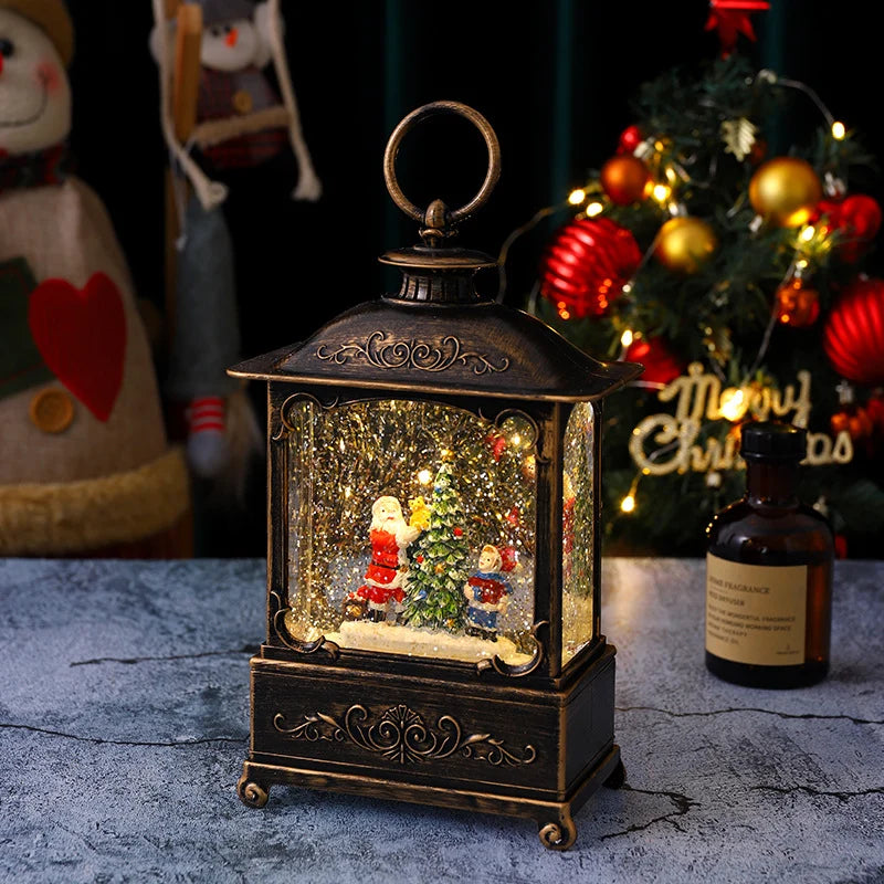 Christmas Lantern Soft LED Santa & Snow Scene Indoor Outdoor