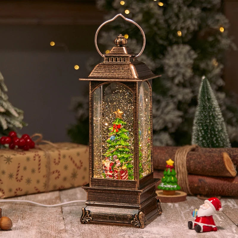 Christmas Lantern Soft LED Santa & Snow Scene Indoor Outdoor