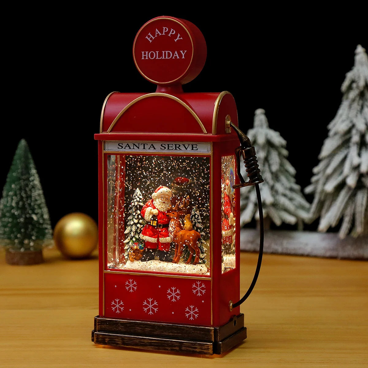 Christmas Lantern Soft LED Santa & Snow Scene Indoor Outdoor