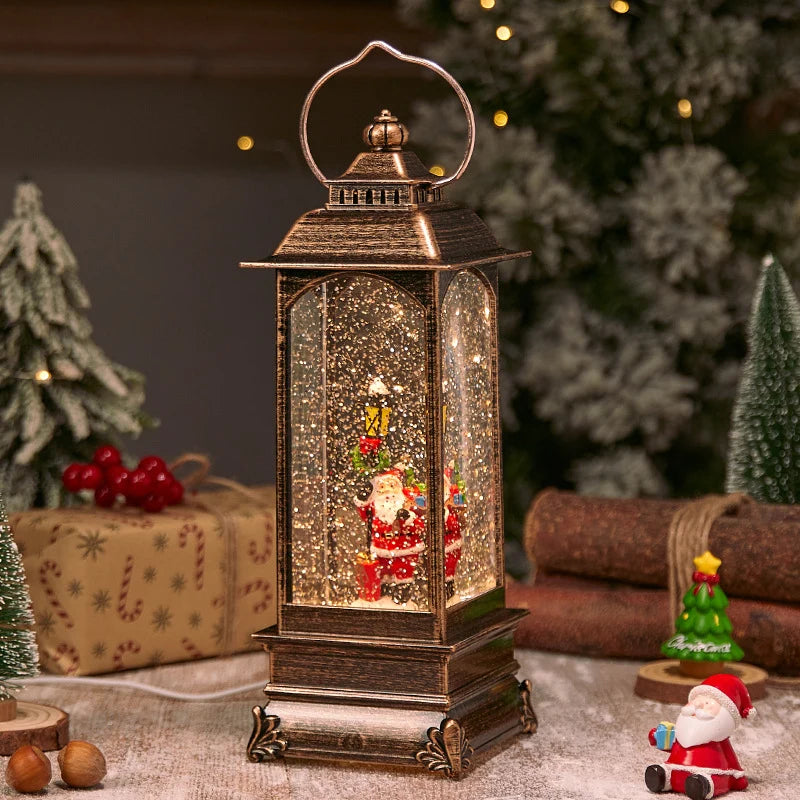 Christmas Lantern Soft LED Santa & Snow Scene Indoor Outdoor