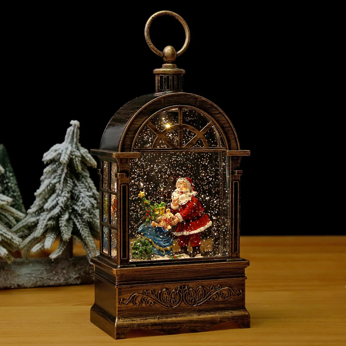 Christmas Lantern Soft LED Santa & Snow Scene Indoor Outdoor