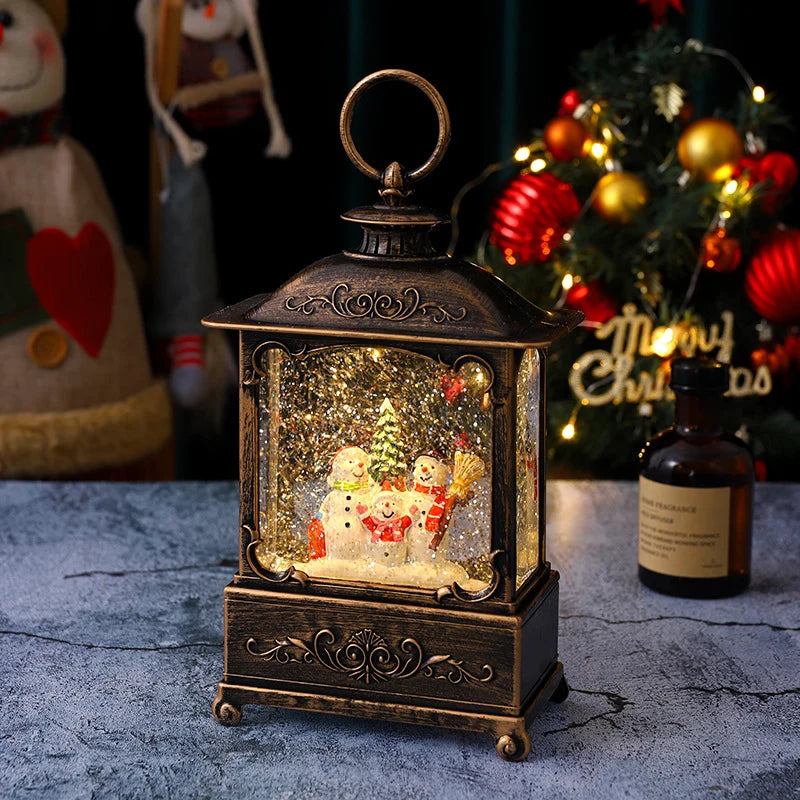 Christmas Lantern Soft LED Santa & Snow Scene Indoor Outdoor