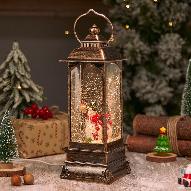 Christmas Lantern Soft LED Santa & Snow Scene Indoor Outdoor