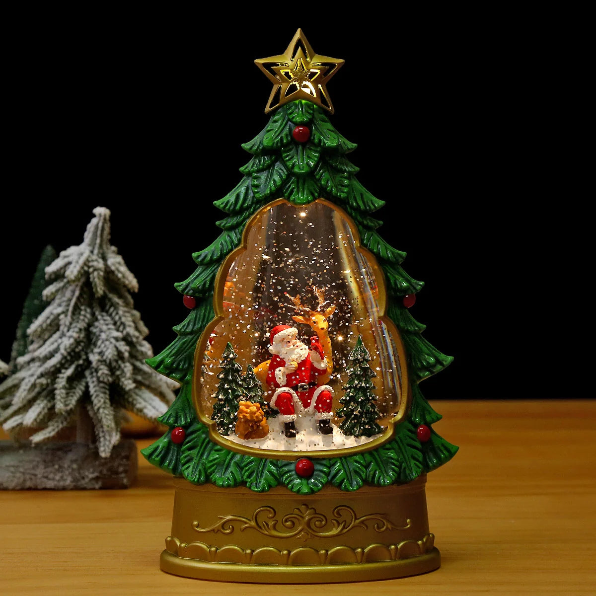 Christmas Lantern Soft LED Santa & Snow Scene Indoor Outdoor