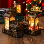 Christmas Lantern Train Scene Gold Finish Warm LED
