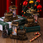 Christmas Lantern Train Scene Gold Finish Warm LED
