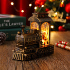 Christmas Lantern Train Scene Gold Finish Warm LED