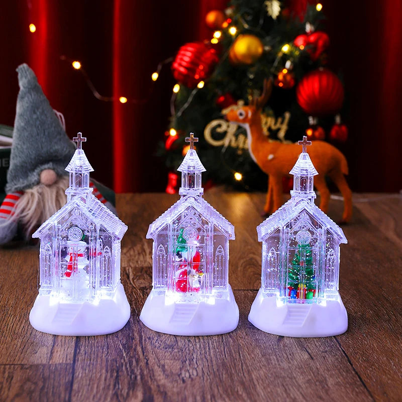 Christmas Lantern Warm White LED Snowman Scene