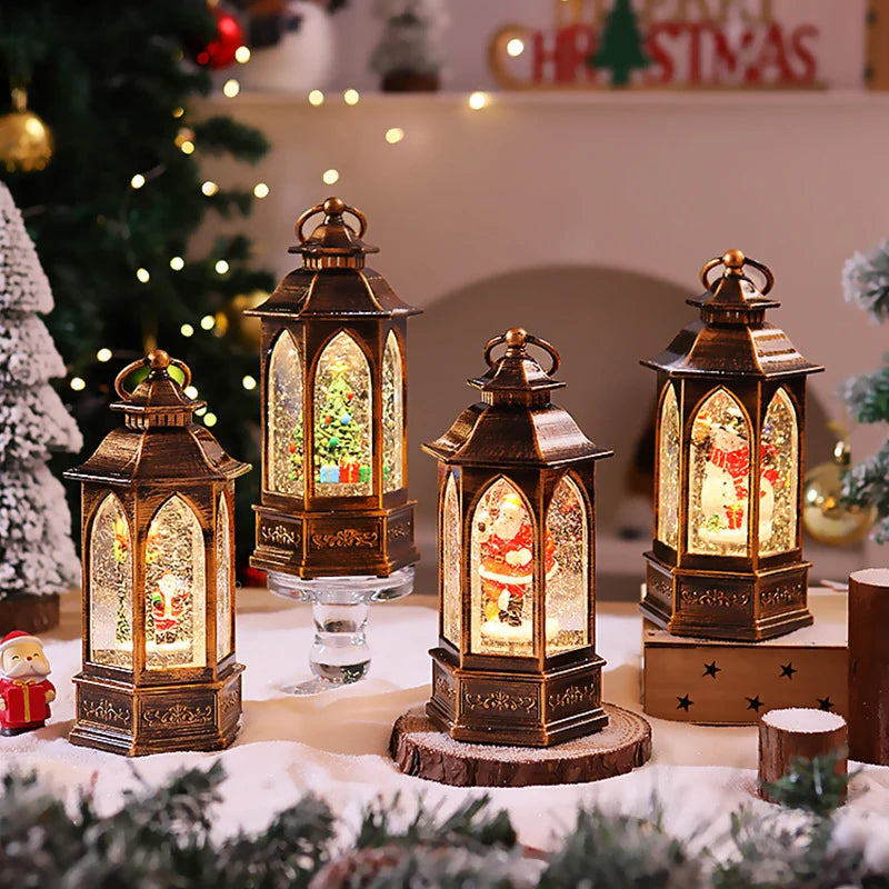 Christmas Lantern Warm White LED Snowman Scene