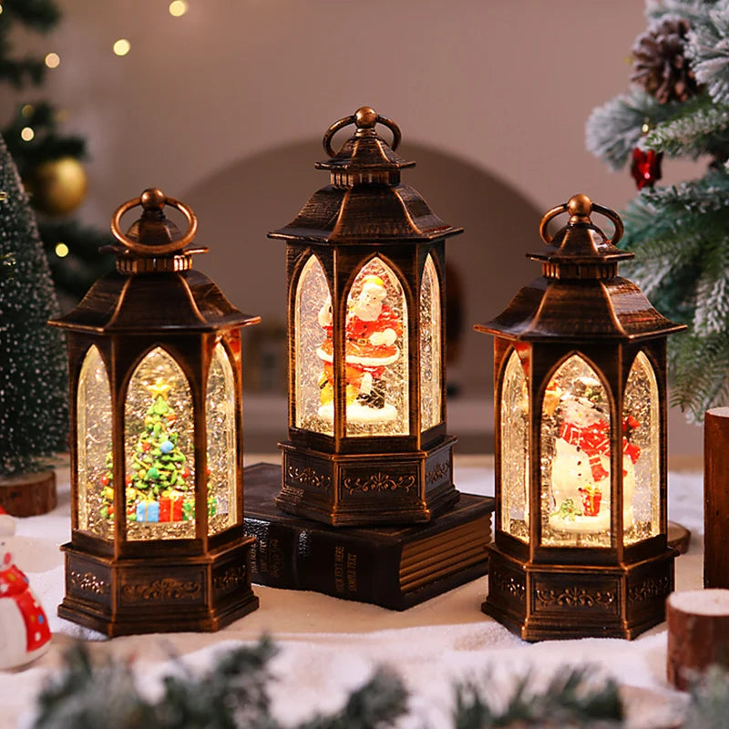 Christmas Lantern Warm White LED Snowman Scene