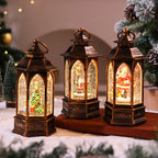 Christmas Lantern Warm White LED Snowman Scene