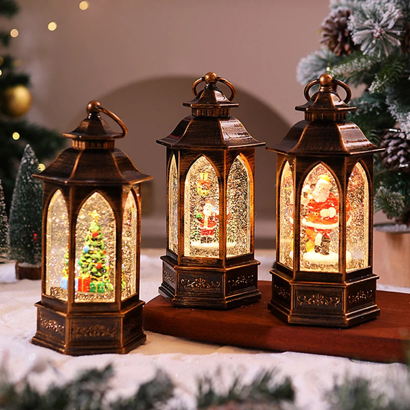 Christmas Lantern Warm White LED Snowman Scene