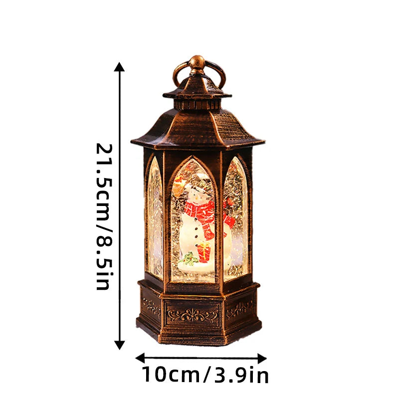 Christmas Lantern Warm White LED Snowman Scene