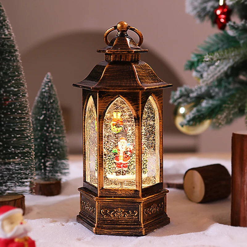Christmas Lantern Warm White LED Snowman Scene