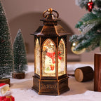 Christmas Lantern Warm White LED Snowman Scene