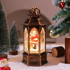 Christmas Lantern Warm White LED Snowman Scene