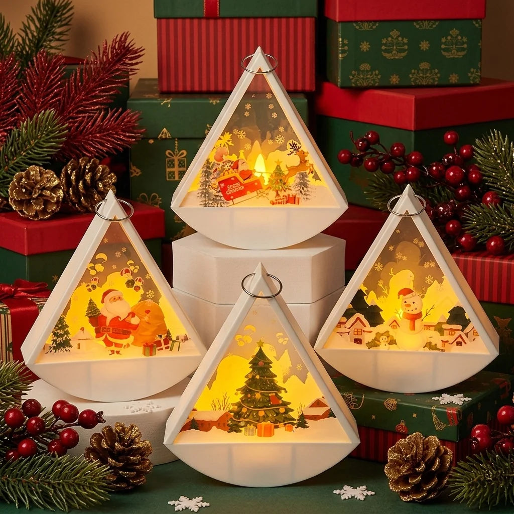 Christmas Light Decoration Triangular Santa Scene Warm White