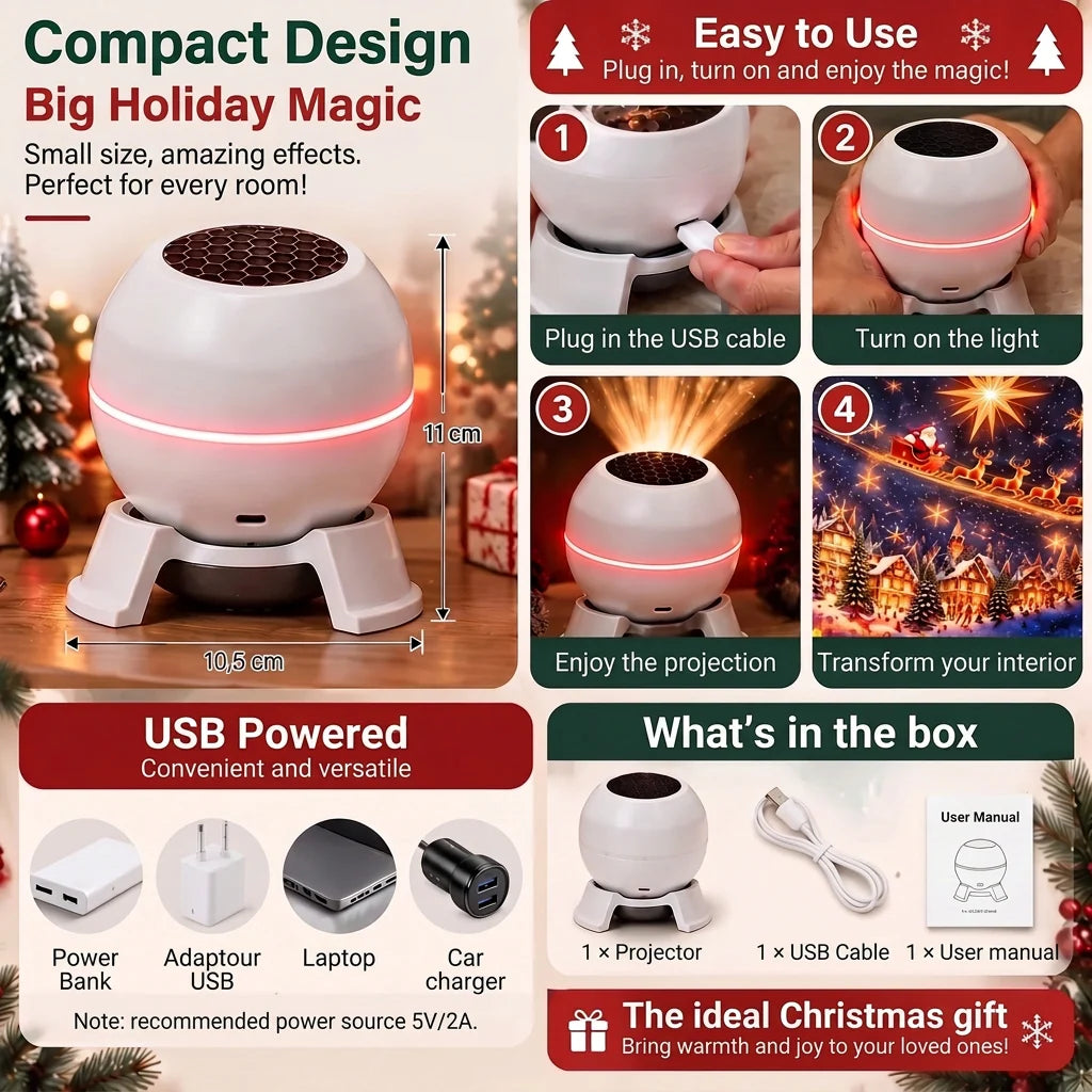 Christmas Light Projector Animated Patterns USB Powered Indoor Use