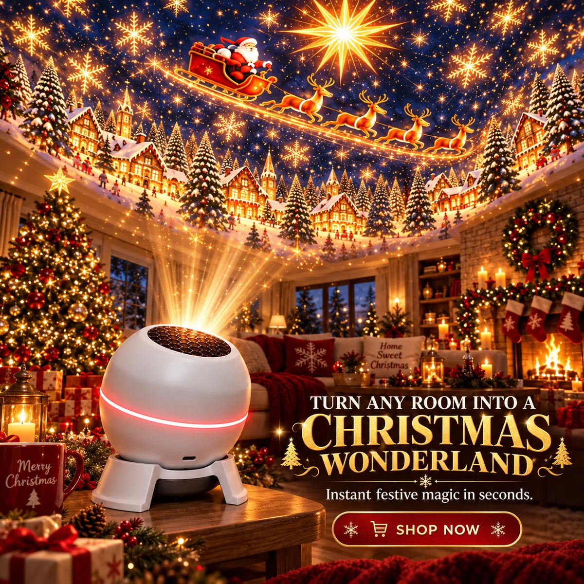 Christmas Light Projector Moving Holiday Scenes USB Powered