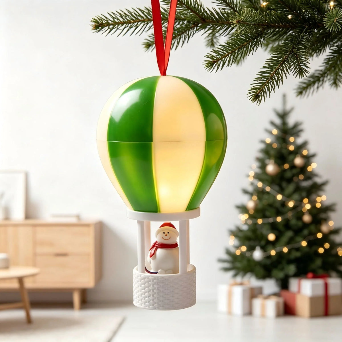 Christmas Ornament Hot Air Balloon Snowman Easy Hang