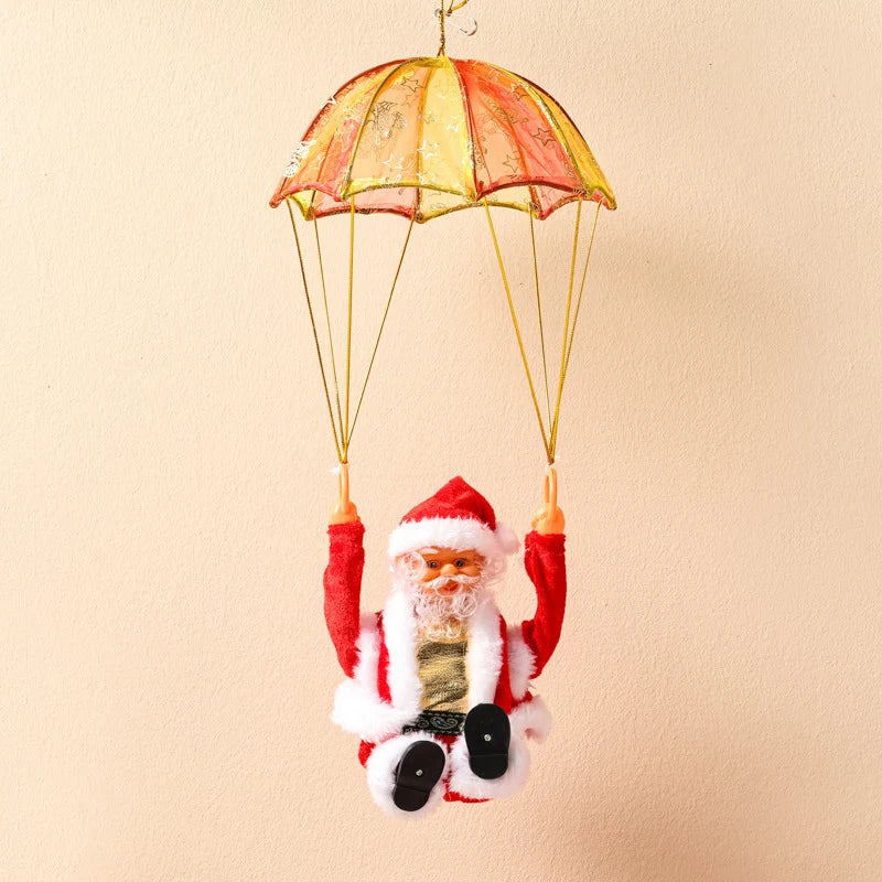 Christmas Ornament Parachuting Santa Fabric Canopy & Plush Trim