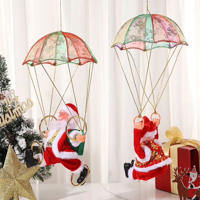 Christmas Ornament Parachuting Santa Musical Easy-To-Hang