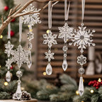Christmas Ornament Snowflake & Crystal Transparent Ribbon Hanger