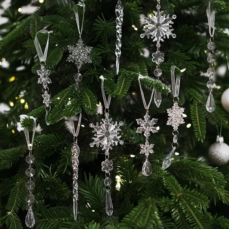 Christmas Ornament Snowflake & Crystal Transparent Ribbon Hanger